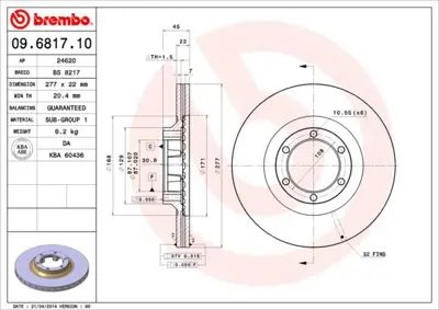 BREMBO 09.6817.10 Fren Dıskı On Standard Hyundaı HB403101 101516 24012201751 MB407039T DG181V 646410 MB407038 MB407039 92074600 BDC3916