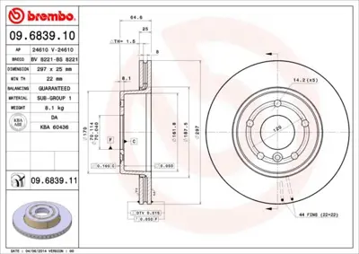 BREMBO 09.6839.11 Fren Dıskı On Uv Coated Land Rover NTC8780 9683910 425164 230543 D1251 DDF873 425132 D650310 1032724 986478483