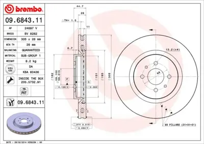 BREMBO 09.6843.11 Fren Dıskı On Uv Coated Fıat 71738914 DDF1002 562108B 24012801201 DF4071 71738916 71738915 DI955853 BS5590 6115110