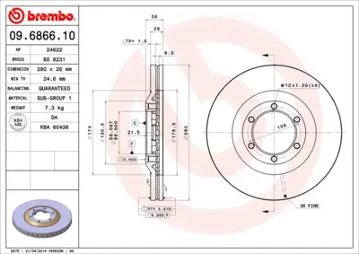 BREMBO 09.6866.10 Fren Dıskı On Standard Opel 569051 BG3378 313627 203628 8943755333 8970340533 8970460800 F026A01339 DDF6931 DDF693