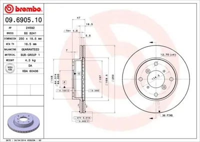 BREMBO 09.6905.10 Fren Dıskı On Standard Suzukı 5531160B40 1815205205 561599J 53406 986AB9883 24592 DF3106 BG2583 16012 DSK196