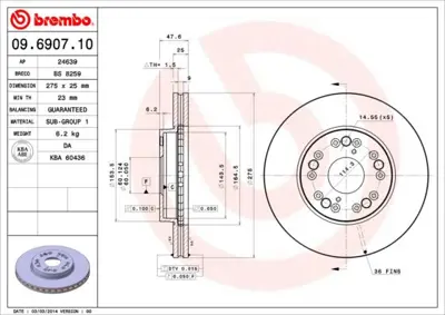 BREMBO 09.6907.10 Fren Dıskı On Standard Lexus 4351250040 98200090601 MFD2294 9690710 1815314557 3815204557 561644J 1815204557 5815204557 6002292