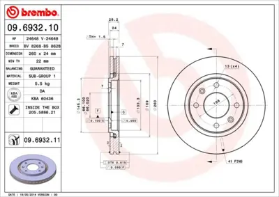BREMBO 09.6932.11 Fren Dıskı On Uv Coated Peugeot 4246L9 562027J 142521 562027JC BDR171420 RD00633 431602041120 DSK645 98200078601 78BD94062