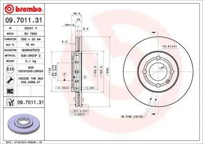 BREMBO 09.7011.31 On Fren Dıskı Vw Seat Skoda 1S0615301M AE0219 SD5415 562727BC BG4647C BDS2005 8001371C 8DD355133471 BS9074C 6062521
