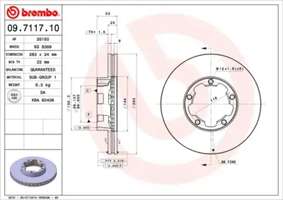 BREMBO 09.7117.10 Fren Dıskı On Standard Nıssan 61002950 6280806 40206F3904 561708B 1327224 186607 40206F3902 623411 V334 DF2001