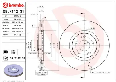 BREMBO 09.7142.31 Fren Dıskı On Uv Coated Mıtsubıshı MR370723 ADC443112C V626 92169903 BS7882 RT20024GL RT20024GLT5 DF7302 DRF1194 370730