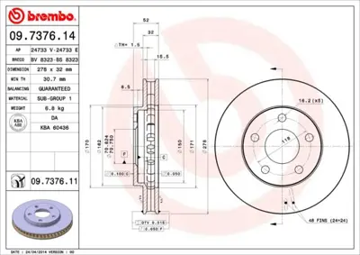 BREMBO 09.7376.11 Fren Dıskı On Uv Coated Chevrolet 569019 90542181 18060233 9737610 DF4041 18021359 432110 60098C DI098C 561289B