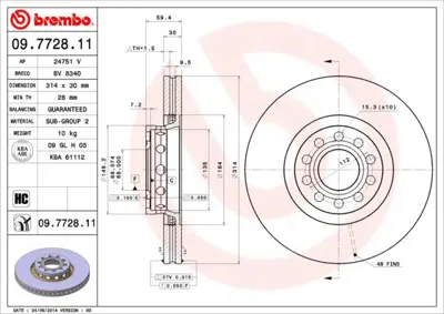 BREMBO 09.7728.11 Fren Dıskı On Uv Coated Audı 441615301AA 800707C LVBD1003Z 60204780VKSX 16328 430104 USR886 78RBD28015 V1080086 9772811