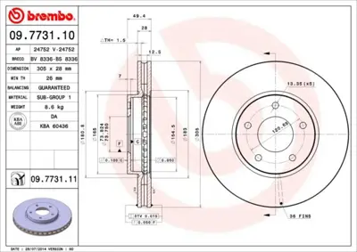 BREMBO 09.7731.11 Fren Dıskı On Uv Coated Jaguar C2C41249 24012901001 DDF10691 BG3547 J1019V JLM20150 DF4095 9773111 JLM20653 NBD890
