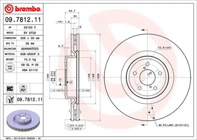 BREMBO 09.7812.11 Fren Dıskı On Uv Coated Subaru 26300FE000 J3307012 F026A09587 MDC1581 204417 DDF1748 BR8222C 6134110 9781210 8DD355114651