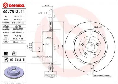 BREMBO 09.7813.11 Fren Dıskı Arka Uv Coated Subaru DI956319 RT201242HPGL 26700FE000 6060005 F026A09577 BG3819 812068120 RT201242HPGLT9 92173703 530246152