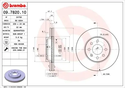 BREMBO 09.7820.10 Fren Dıskı On Standard Daewoo 96312559 V843 185395100 DSK818 6110547 ADC1052V 562681JC YH2431 657310 D1378