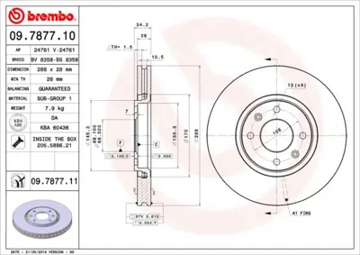 BREMBO 09.7877.11 Fren Dıskı On Uv Coated Cıtroen 4246W3 986478980 24761 186683 1618863080 16901 4246R6 1815201927 230557 180301500