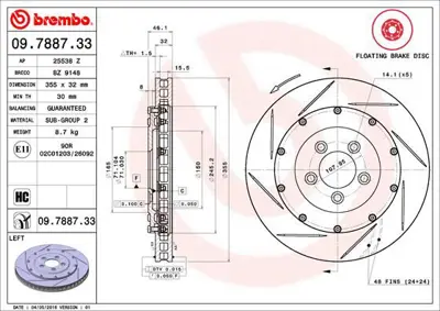 BREMBO 09.7887.33 Fren Dıskı On Floatıng Aston Martın BZ9148 4R12280457AA 25538Z