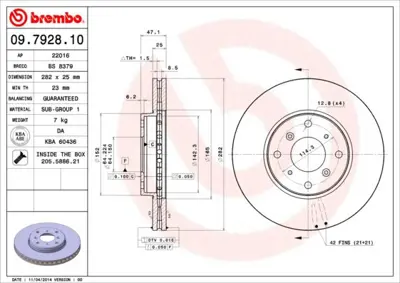 BREMBO 09.7928.10 Fren Dıskı On Standard Honda 45251S1AG00 190924 BS5212 MDC1413 31155210023 664110 3463100609 9792810 3463100600 BS6510C
