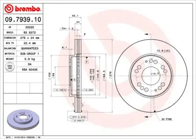BREMBO 09.7939.10 Fren Dıskı On Standard Mıtsubıshı MB858799 16208 BS8372 22020 DI955295 BG2765 DF7069 9793910 54148 24012401441
