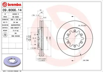 BREMBO 09.8066.14 Fren Dıskı On Standard Nıssan 402062S400 DF3001 DDF601 DDF443 986479605 4020609G03 BG3242 1324424 92074700 BS8196