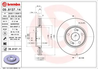 BREMBO 09.8137.11 Fren Dıskı On Uv Coated Renault BS3010 7701205231 7701206198 DDF369 9813775 140498 24032401261 BSF4339 BS6360C DBA2353