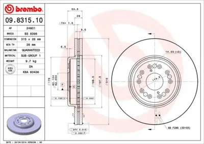 BREMBO 09.8315.10 Fren Dıskı On Standard Toyota 4351250130 DF887 8611160080 8611166060 24901 RAD2818C 520646 T106103 4351250152 8611166880