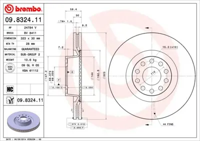 BREMBO 09.8324.11 On Fren Dıskı Audı A8 4D0615301A BBD5730S 9832410 4D0615301F BG3524 DF4209S 4D0615301J 22964 83241 DDF1150C