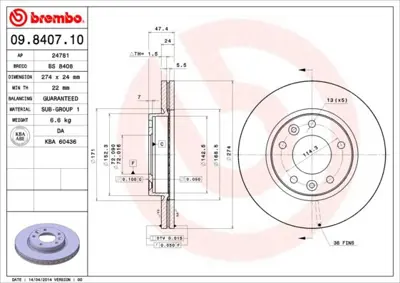BREMBO 09.8407.10 Fren Dıskı On Standard Kıa 0K55233251A