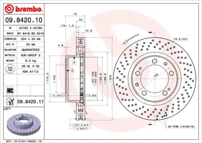 BREMBO 09.8420.11 Fren Dıskı On Uv Coated Porsche 99335104301 DDF1592 DF6466S 24790 92076000 986478599 460152020 16490 BS8416 50208