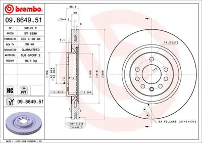 BREMBO 09.8649.51 Fren Dıskı On Uv Coated Opel 108205 92315903 18518 569129 430264020 DDF2595C 13453672 DDF2595C1 95517219 430264052