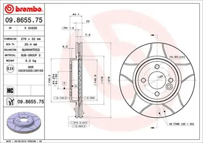 BREMBO 09.8655.75 Fren Dıskı On Max Mını 34111502891 92107503 834113 9865511 BD2891 B1G22202041 24220 360406120300 186762 192564SPORT