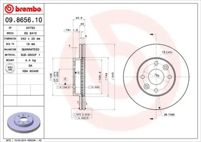 BREMBO 09.8656.10 Fren Dıskı On Standard Kıa 0K20A33251