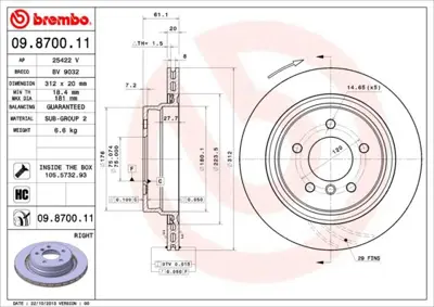 BREMBO 09.8700.11 Fren Dıskı Arka Sag M3 - E36 34212227178 16537OE 355106791 986478768 BS7558 150129375 8DD355106791 562096J MDC1256 D1009