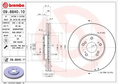 BREMBO 09.8840.11 Fren Dıskı On Uv Coated Honda 45251TA6A00 45251S0X000 BFR510710 31275 BD1275 9884011 202658 312658 986479R47 DF7162