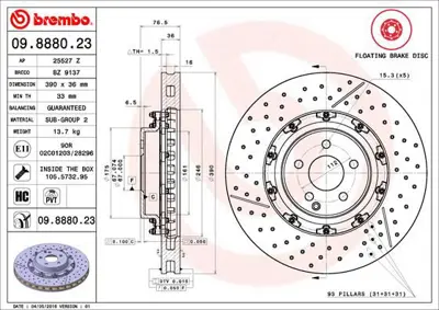 BREMBO 09.8880.23 Fren Dıskı On Floatıng Mercedes-Benz A2204212612 2204212612 25527Z BZ9137 9888023