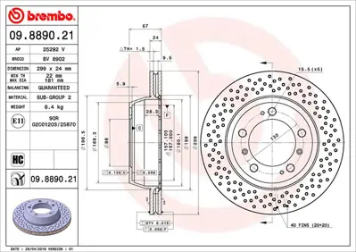 BREMBO 09.8890.21 Fren Dıskı Arka Uv Coated Porsche 98635240301 460152800 424194 9889021 6114610 24012401941 98735240301 460152820 92176710 NBD1624
