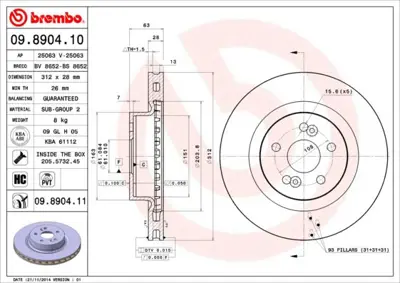 BREMBO 09.8904.11 Fren Dıskı On Uv Coated Renault 7701208130 8DD355123911 BBD4814 311025460 RT20774GLT9 RT20774GLT5 1421385 RT20774HPGLT2 FBD1907 92167703