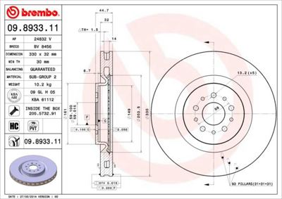BREMBO 09.8933.11 Fren Dıskı On Uv Coated Alfa Romeo 51768587 RT20609GLT5 6101010 43972 DDF1183C1 DSK2458 A2000V DI956460 54196 562298B