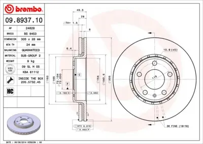 BREMBO 09.8937.11 Fren Dıskı On Uv Coated Opel 7711130077 VA1006 91159915 4020600QAF 91165426 4020600QAG VAU110 4020600QAH 4408275 8200010519