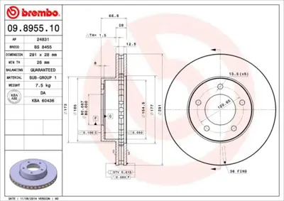 BREMBO 09.8955.10 Fren Dıskı On Standard Jaguar JLM20341 DDF4401 DF1804 BD2519 DDF440 986478691 34053 BLM1826 JLM12304 9895510
