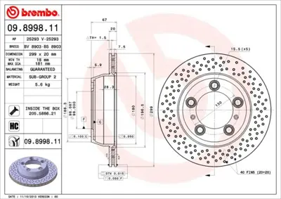 BREMBO 09.8998.11 Fren Dıskı Arka Uv Coated Porsche 98735240101 562588BC RT20869GLT5 DF6298S 9899811 24012002121 BG4302 RT20869GL RT20869 8DD355120221