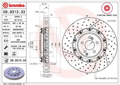 BREMBO 09.9313.33 Fren Dıskı On Floatıng Mercedes-Benz A2304211212 25502Z 2304211212 BZ9112 9931333