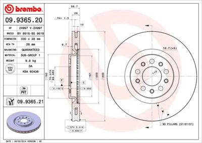 BREMBO 09.9365.21 Fren Dıskı On Uv Coated Alfa Romeo 24012801911 51767384 311031 BDC5533 D1673 311023 ADL144316 986479C82 DDF1455 110221752