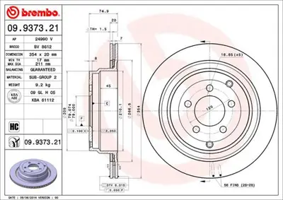 BREMBO 09.9373.21 Fren Dıskı Arka R.Rover Iıı 3.0/3.6 LR017804 986479479 DI956439S LR031844 DDF14371 563023JC1 DF4954S 812017135 92175500 BN1133E