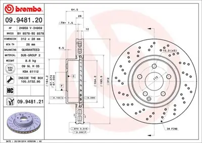 BREMBO 09.9481.21 Fren Dıskı On Uv Coated Mercedes-Benz A2304210412 9948120 10943989 230421041264 2304210412 78BD04172 DDF14271 400364020 986479072 DF6132210