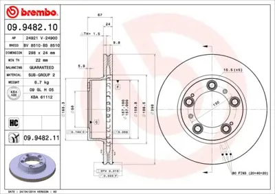 BREMBO 09.9482.11 Fren Dıskı On Uv Coated Porsche 98635140105 50225 9948211 DF6411 6113510 3049301 BG3409 P2012V DDF1293 17074