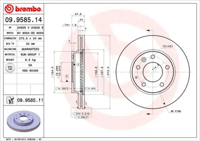 BREMBO 09.9585.14 Fren Dıskı On Standard Mazda GF3Y3325XA DI956138 986479034 G25Y3325XA MZ941V BD3267 50353 DF4328 BG3724 92110400