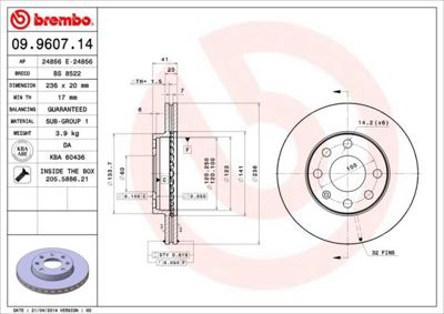 BREMBO 09.9607.14 Fren Dıskı On Standard Opel 569054 561248J 90008006 986478081 8447510 BDC3388 230080 605900 BG148 NBD004