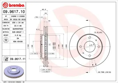 BREMBO 09.9617.11 Fren Dıskı On Uv Coated Volvo 561926B 9564075 30872926 DDF741 BDC4330 VBE172 9704311 955219 M1602V DDF885C