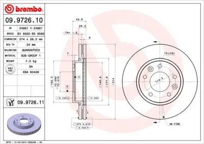 BREMBO 09.9726.11 Fren Dıskı On Uv Coated Kıa 0K55B33251