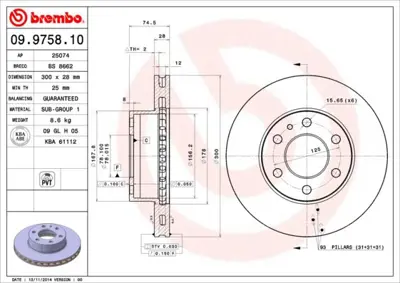 BREMBO 09.9758.10 Fren Dıskı On Standard Iveco 2996131 54559 5801639518 92155900 BG4100 25074 RT20778GLT6 DF4987S 504121605 RT20778