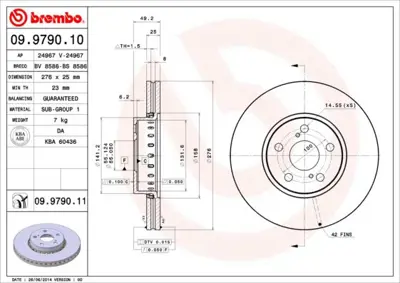 BREMBO 09.9790.11 Fren Dıskı On Uv Coated Toyota 4351220730 590258100 BG3778 ADT343159 4351205060 DDF1575 BS8586 DF955 C32136ABE 1815204591