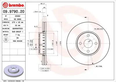 BREMBO 09.9790.20 Fren Dıskı On Standard Toyota 4351213022 17454 58189 9901412 BR9420C J3302141 ADC01118V 18D698151 DDF1388 4351202230